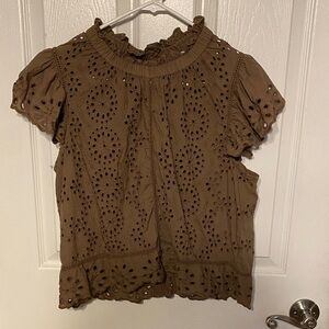 Brown Eyelet Women's Top